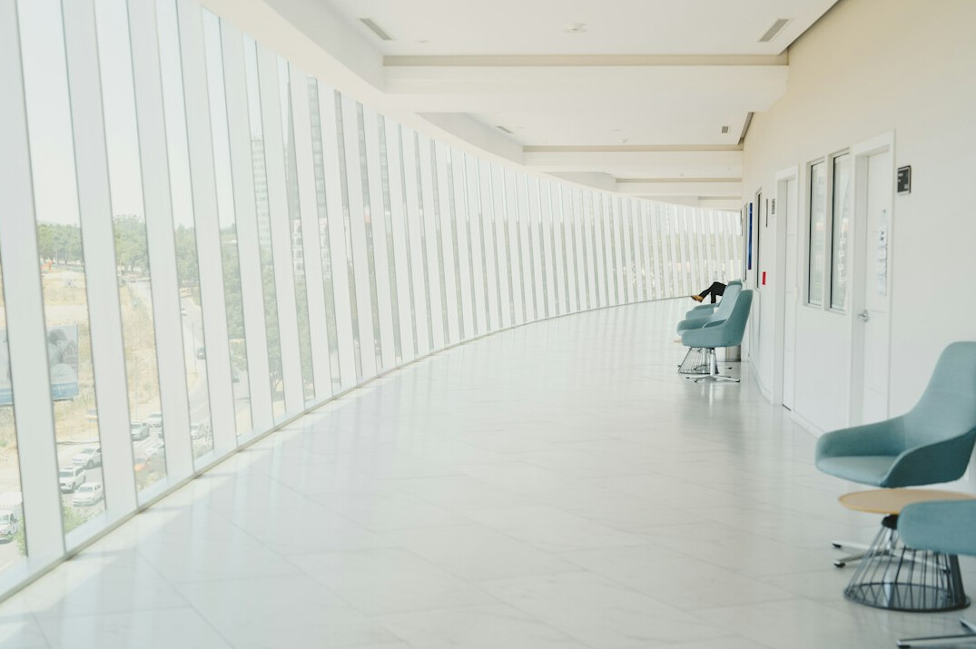 Hospital corridor with soft lighting