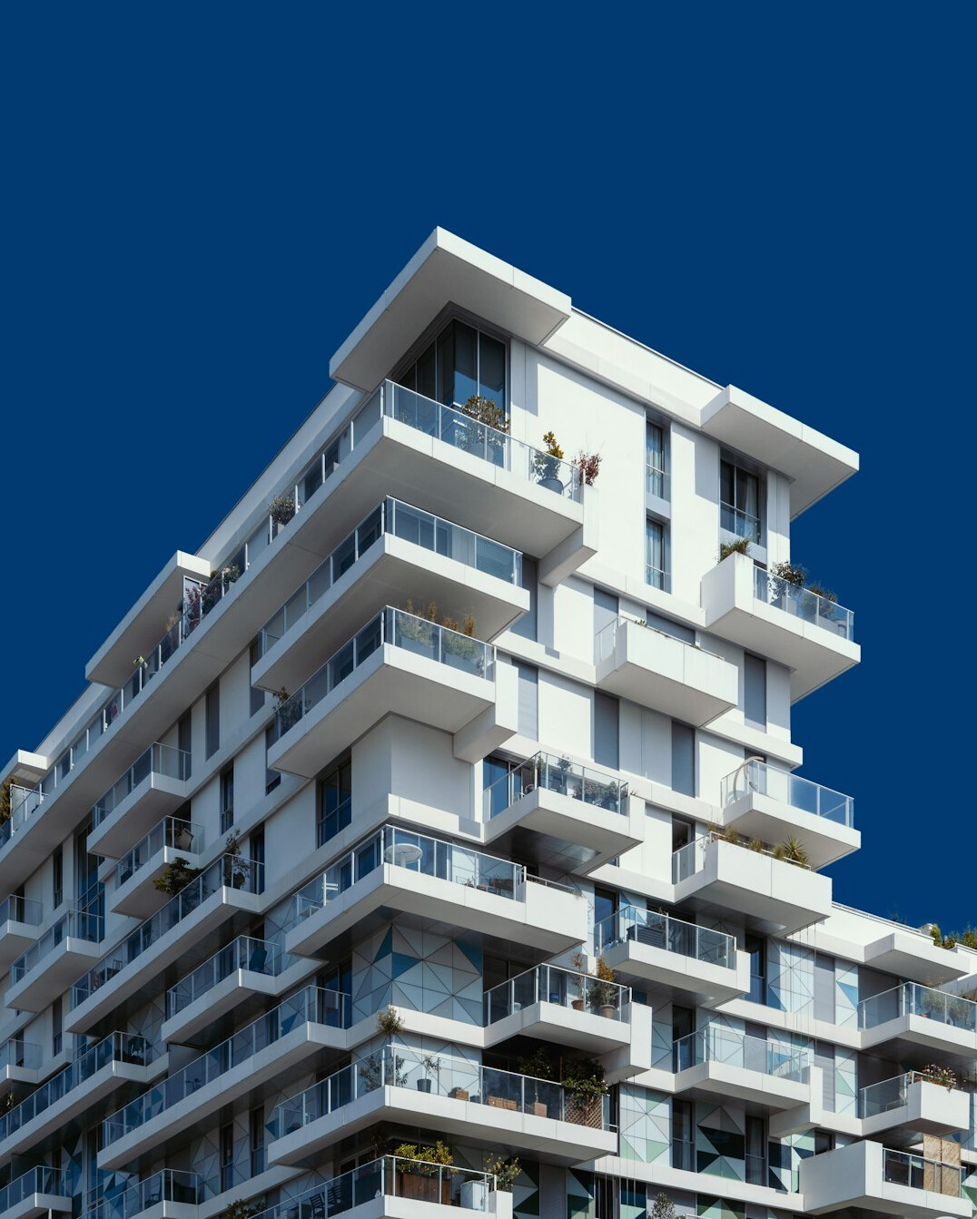 Residential apartment building facade with balconies
